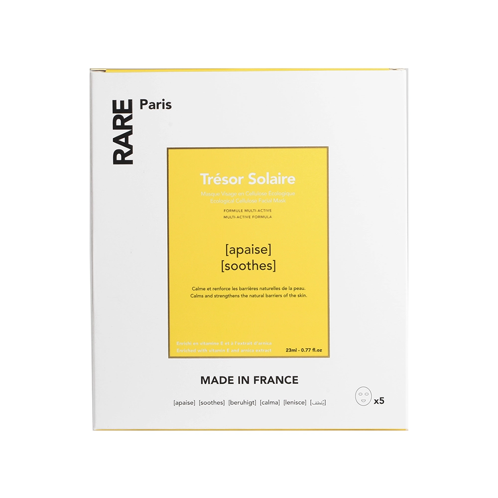 Успокаивающая и укрепляющая тканевая маска для лица Trésor Solaire RARE Paris, 23 мл (5 штук)